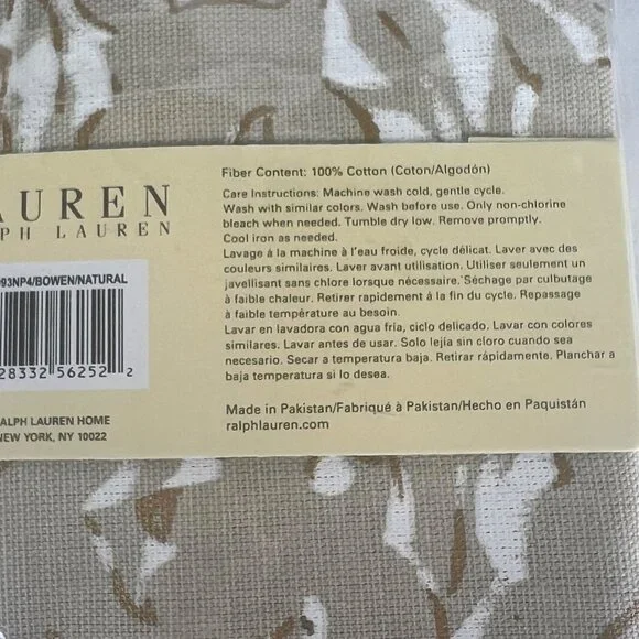 New Ralph Lauren Bowen Natural Cloth Napkin Beige White Set Of 4 Holly Pinecone - Picture 4 of 5